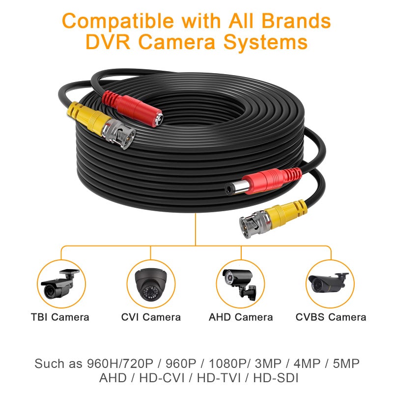 WILDHD BNC Cable 4x100FT, All-in-One Siamese Video and Power Security Camera Wire, Camera Cable for All Max 5MP HD CCTV DVR Surveillance System (100FT 4PACK, Black) - Image 3
